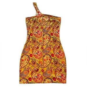 Paisley One-Shoulder Mini Bodycon Dress